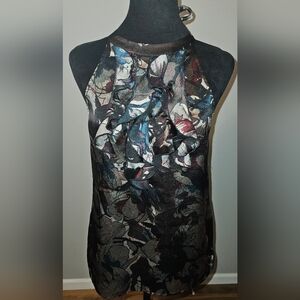 The Limited Vintage Black Abstract Floral Ruffle Halter Sleeveless Top Size XS